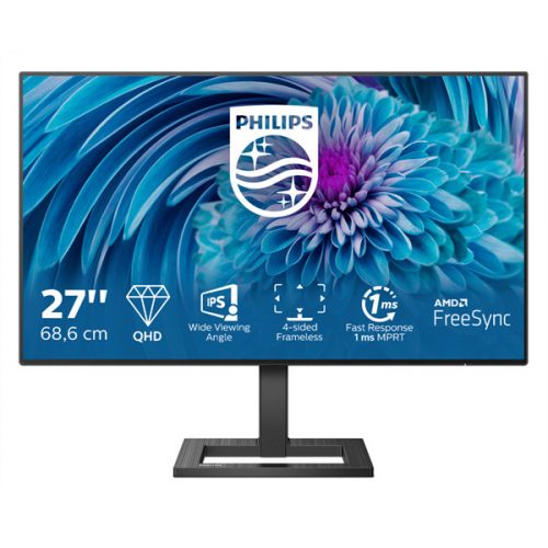 PHILIPS IPS monitor 27" 275E2FAE, 2560x1440, 16:9, 350cd/m2, 1ms, DisplayPort/2xHDMI, hangszóró