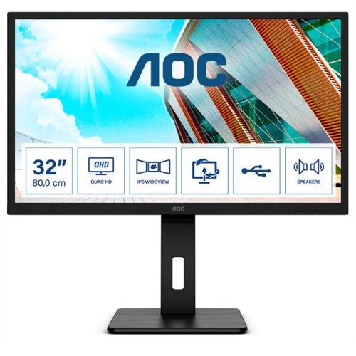 AOC monitor 31.5" Q32P2, 2560x1440, 16:9, 250cd/m2, 4ms, 2xHDMI/DisplayPort/4xUSB, Pivot, hangszóró